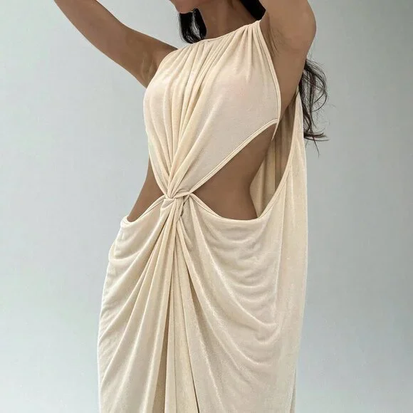 Apricot Elegant Women's Sexy Maxi Sleeveless Cutout Dress - Picture 1 of 9
